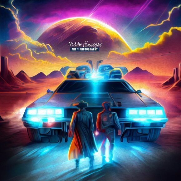 Back To The Future Delorean Fantasy Art Illustration Oil Painting Print - Picture 3 of 6